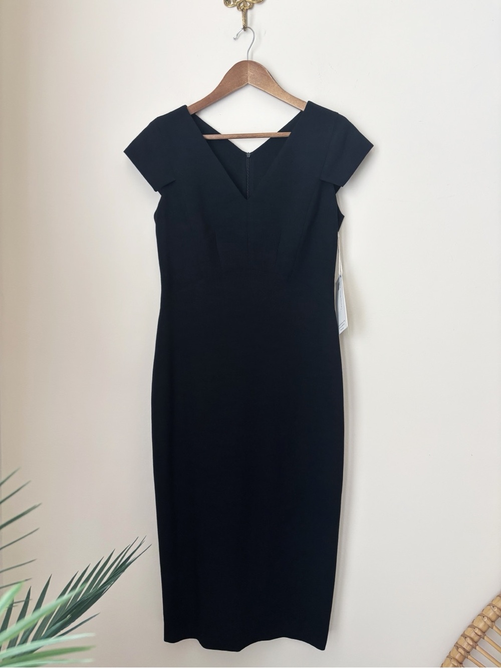 Iris Setlakwe Black Cap Sleeve Fitted Midi Dress Sz 4 NEW NWT
